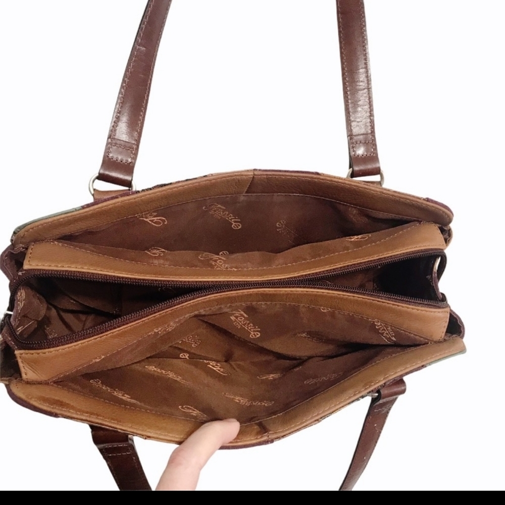 Fossil Patchwork Tooled Leather Shoulder Bag Purse - image 7